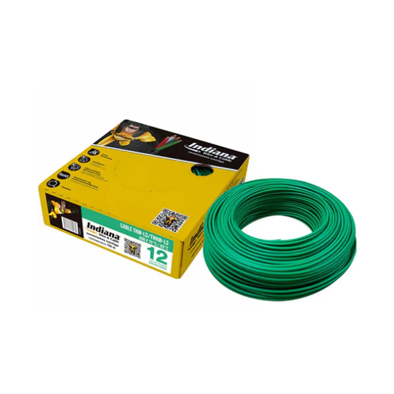 INDIANA. CABLE DE COBRE THW-LS  CAL. 12 AWG VERDE - ROLLO 100MTS