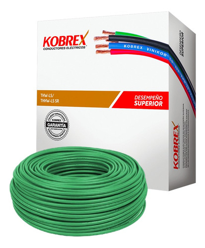 KOBREX.CABLE DE COBRE THW-LS  CAL. 12 AWG VERDE - ROLLO 100MTS -