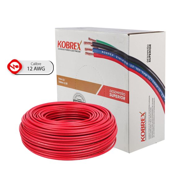 KOBREX.CABLE DE COBRE THW-LS  CAL. 12 AWG ROJO - ROLLO 100MTS -